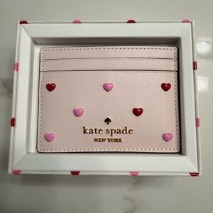 Kate Spade Light Pink Card Holder with Heart Accents